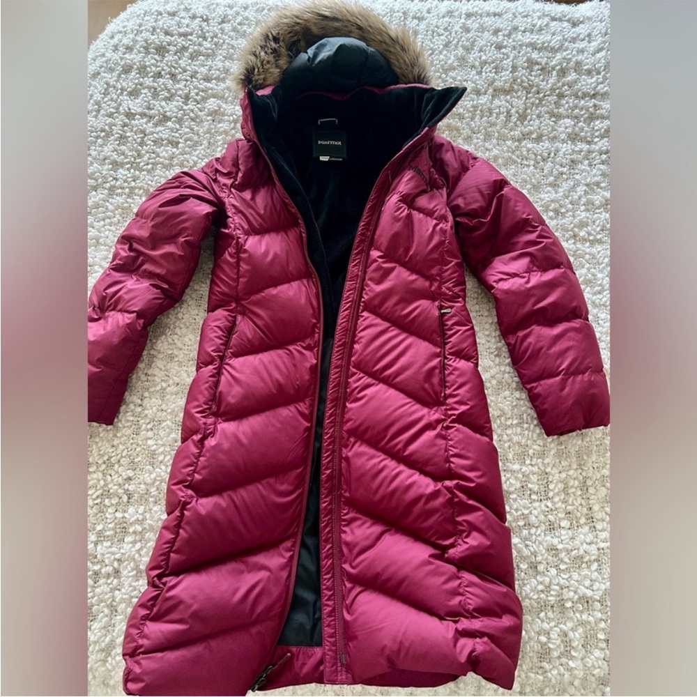 Marmot Burgundy Puffer Coat with Fur Hood